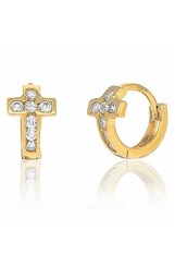 gorgeous small huggie hoop baby cross earrings